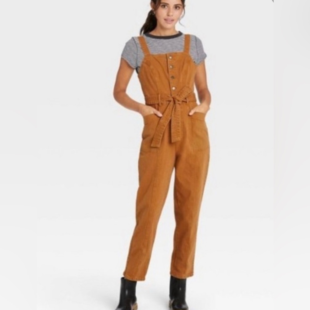 Universal Threads Tie-Front Denim Overalls in Brown size 12